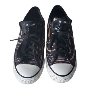 Converse Black and Tan Sequins Animal Print  Sneakers Classic Low-Top Sz…